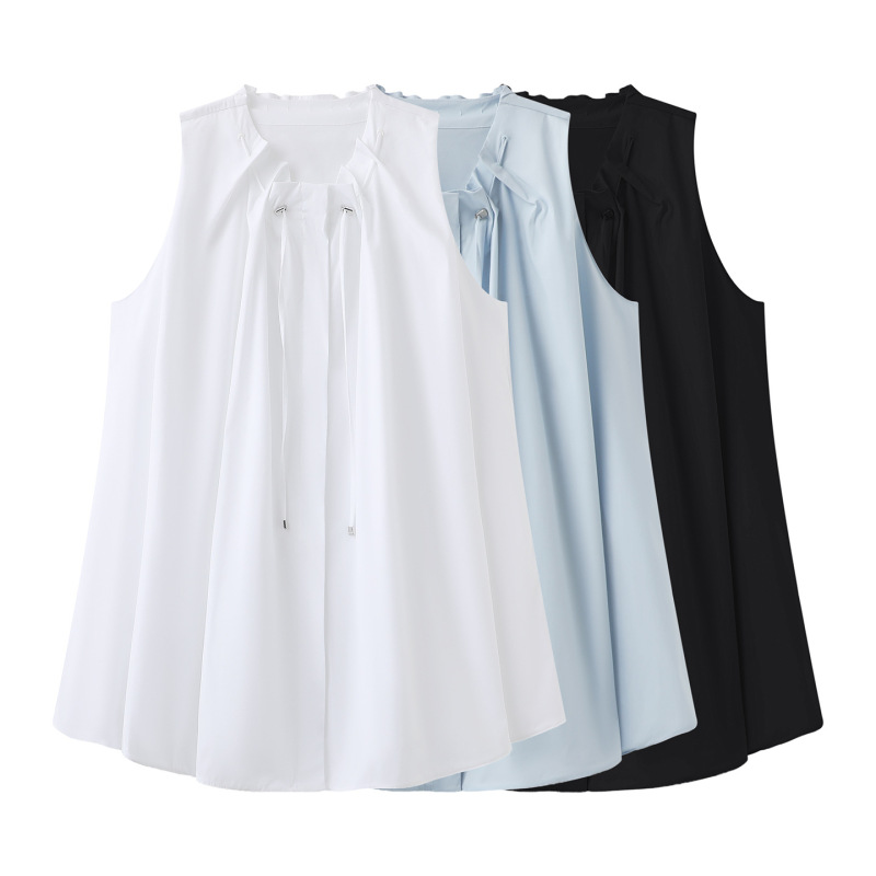 [in Stock!] 2026 Summer New Slim-Fit Pullover Round-Neck Design with Tie-Up Sleeveless Halter Neck Shirt Top