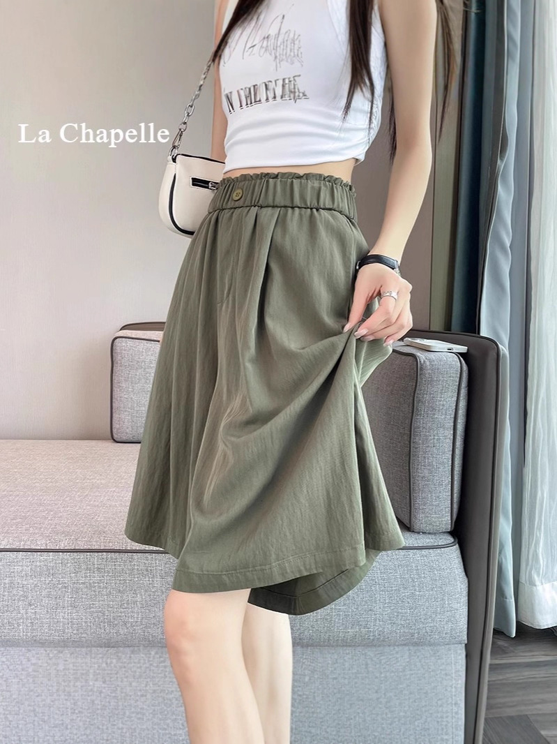 Real Shot of Ice Silk Yamamoto Shorts for Women, New Summer Style, Plus-Size, High-Waisted, Casual Wide-Leg Versatile Mid-Length Shorts, Five-Point Skirt Pants