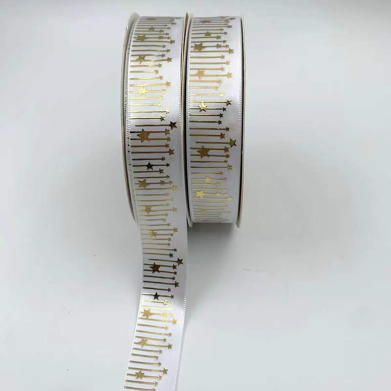 Cinta de meteorito dorado sólido caliente Impresión de estrellas cinta de poliéster bandeja de barra de cinta flor caja de regalo embalaje en stock al por mayor