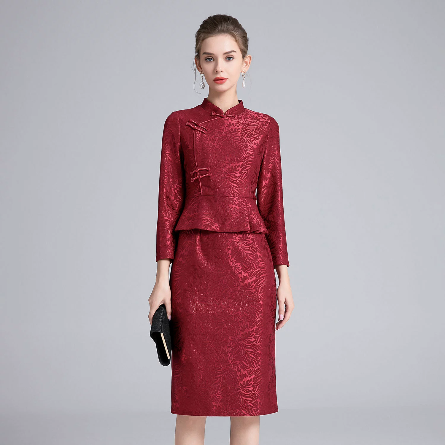 Шэньчжэньское элитное свадебное банкетное платье, платье для матери, осенне-зимнее свадебное платье для свекрови, искусственное двухсекционное китайское свадебное платье, Прямая доставка