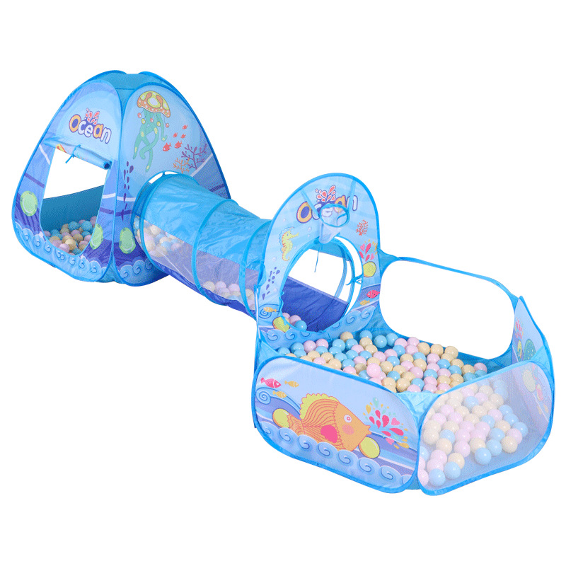 Set de tres piezas de tienda de campaña con temática oceánica, set de túnel y piscina de bolas plegable, casa de juegos para interior y exterior, valla de juegos para niños, plegable.