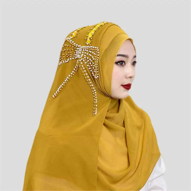 Бант из бисера Орнамент Платок Шаль Жемчужина Шифон Шляпа Шарф Женский хиджаб