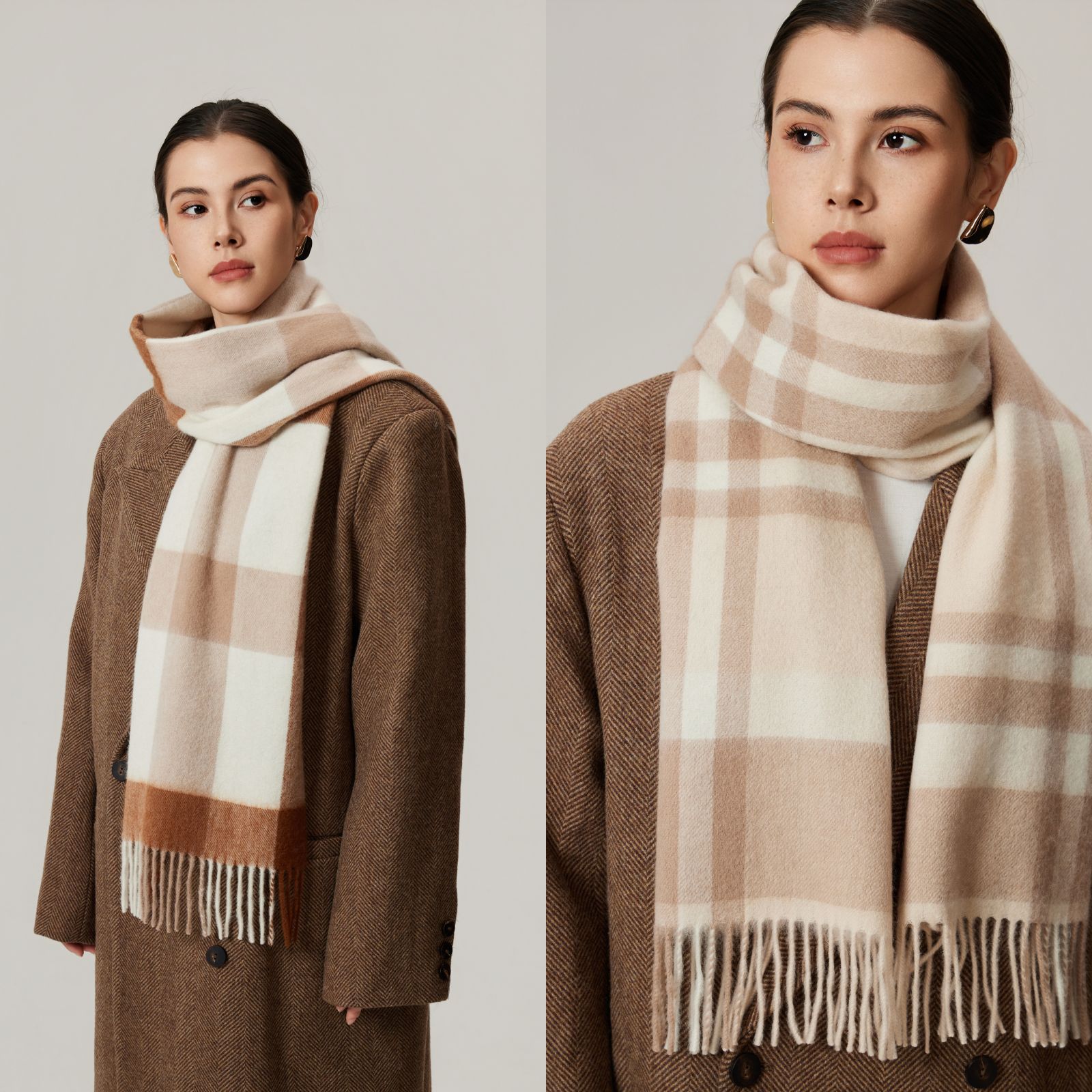 Otoño y invierno bufandas de lana de estilo británico invierno explosivo de estilo femenino de alta calidad cuello de estilo masculino a cuadros bordas gruesas chal