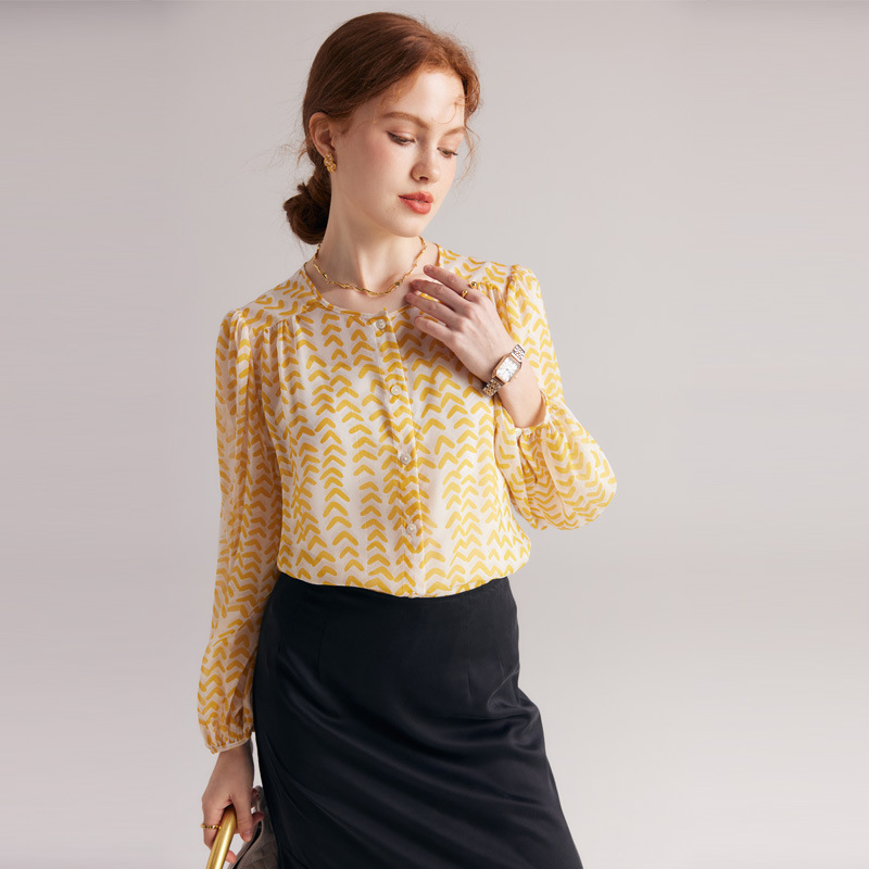 크루넥 카디건-옐로우 프린트