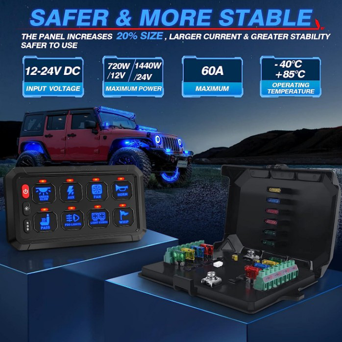 Eight-Key and Twelve-Key Touch Switch Panel Suitable for Rvs, Jeeps, Yachts, with Rgb Adjustable Colors, Eight-Way
