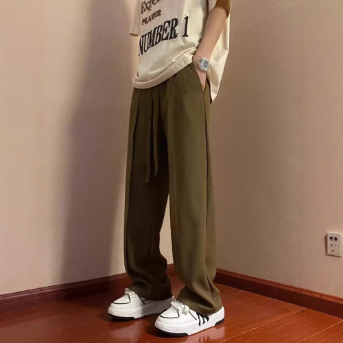 2025 Spring Oversize Straight Leg Pants Pure Black Neapolitan Men's Relaxed Waist Leisure Suit Pants