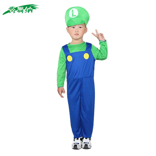 Halloween children's costume cosplay Mario and Luigi green and blue clothes for children, boys and girls, for the June 1st performance.