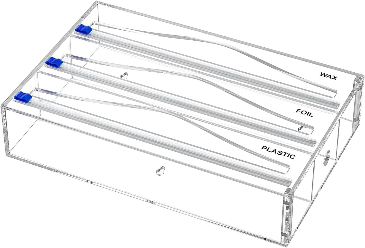 跨境铝箔收纳盒塑料包装分配器带切割器3合1亚克力保鲜膜收纳盒