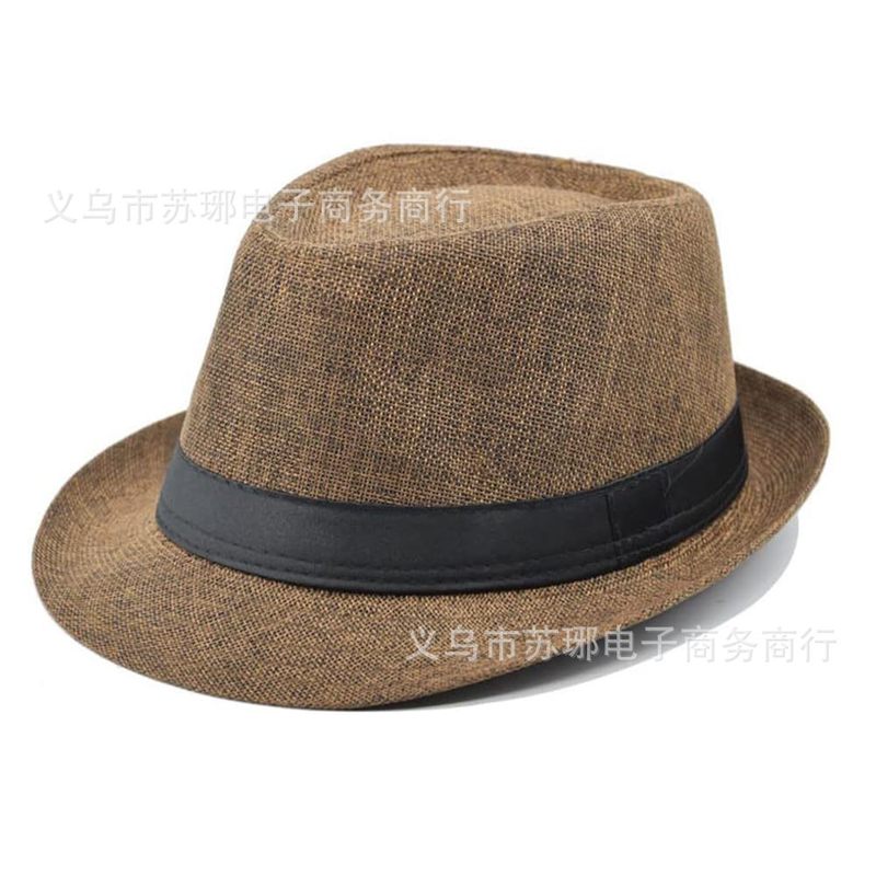 爵士帽英伦风亚麻纯色礼帽中男士女士卷边情侣款遮阳帽|undefined