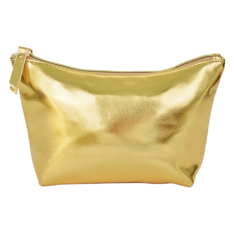 Oro brillante completo pu textura de mano bolso cosmético de alto aspecto ligero de lujo simple almacenamiento portátil y organización bolsa de cosméticos