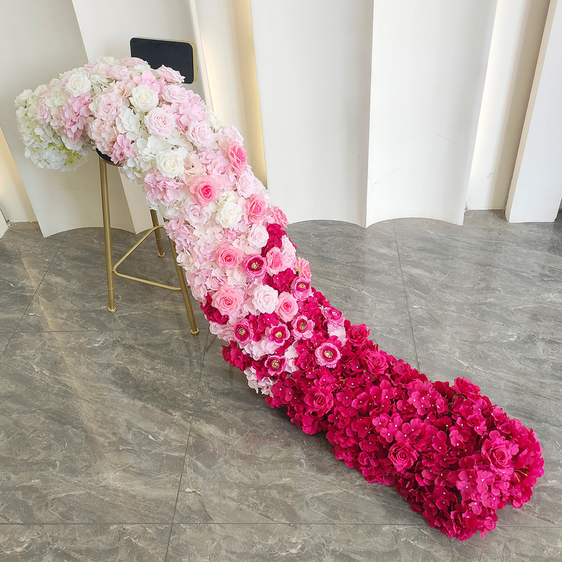 クロスボーダーバーガンディ結婚式の背景の壁の装飾花列アーチ花ウィンドウショールームテーブルフラワーロング列花偽ロングストリップ花|undefined