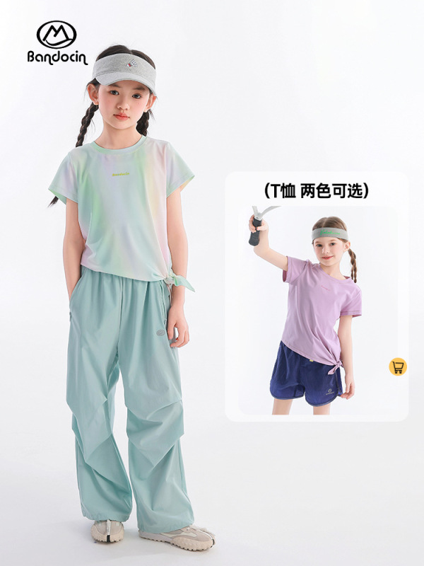 【洋風2点セット】女の子速乾半袖ワイドパンツサマースーツ薄手スポーツパンツ万能|undefined