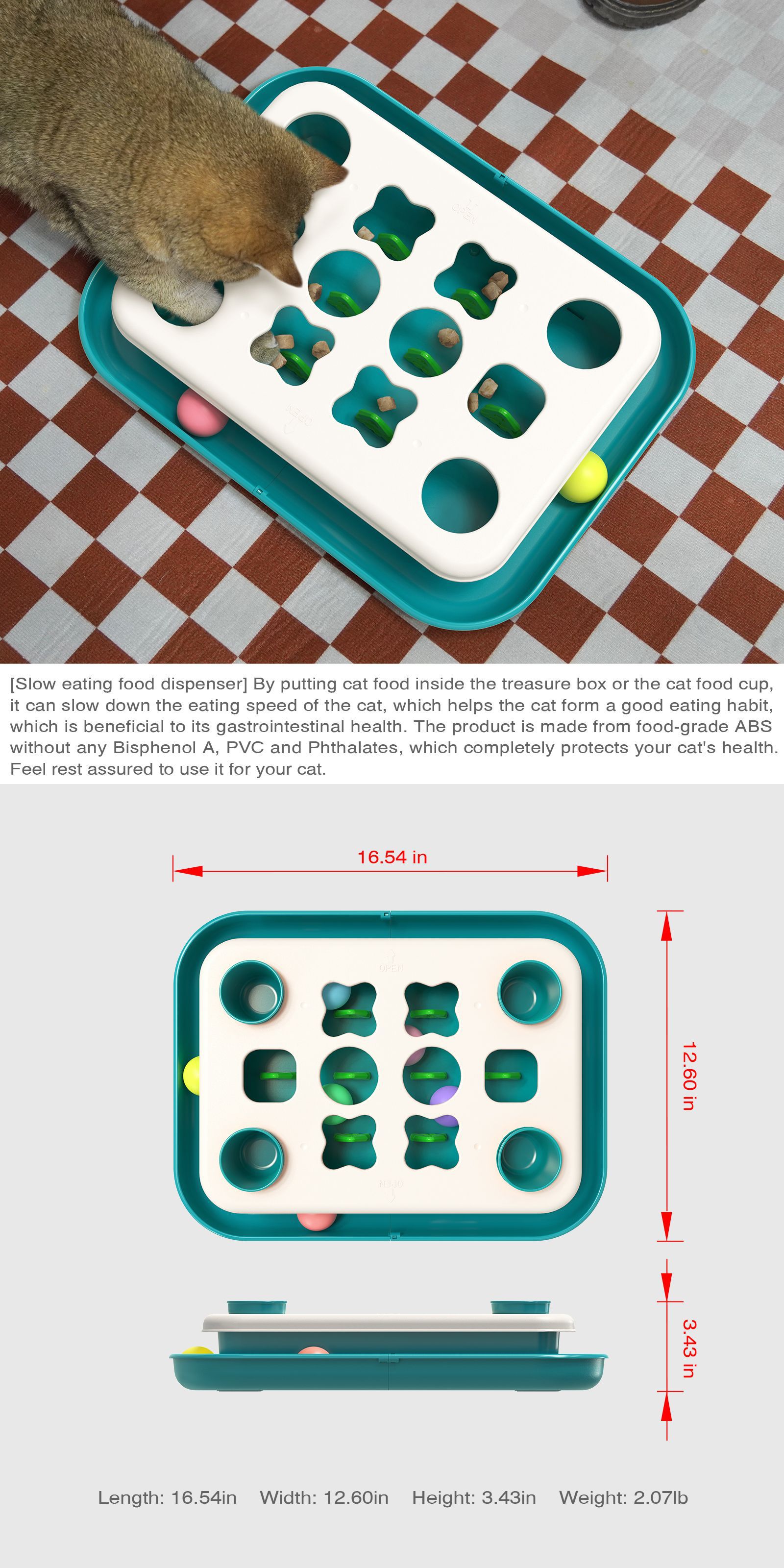 Modular Cat Puzzle Toy with 6 Balls, 4 Snack Cups & Dual Difficulty Levels