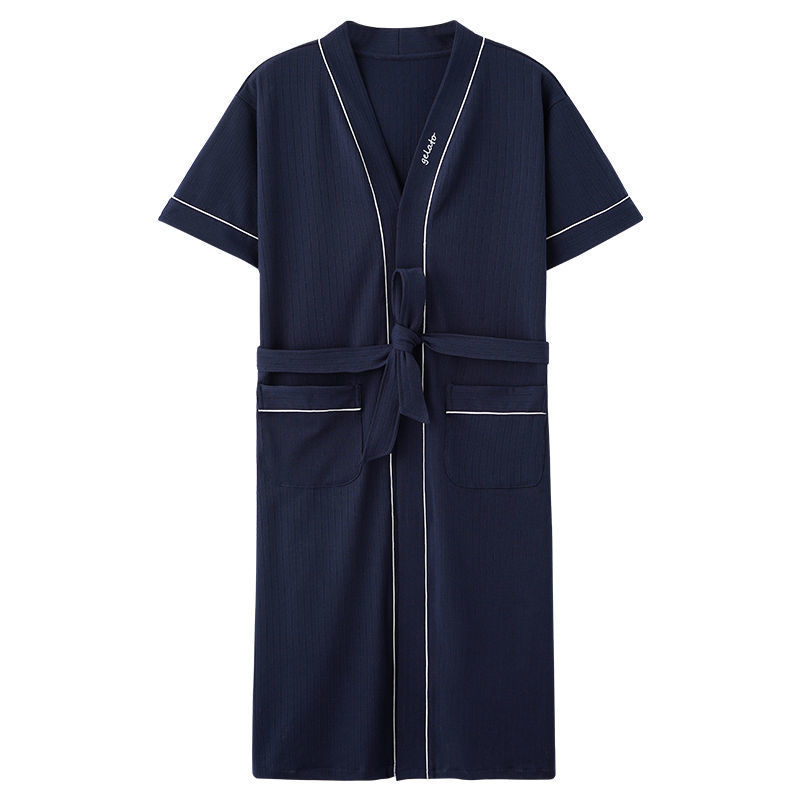 Verano de los hombres de algodón de manga corta delgada de estilo japonés de media longitud de los hombres más tamaño Albornoz pijamas de verano