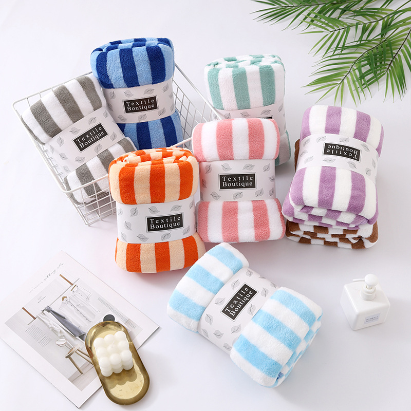 Wide Striped Bath Towel Wholesale Coral Fleece Quick-Drying Colorful Beach Towel Amazon Cross-Border Gift Universal Bath Towel Wide Striped Bath Towel Wholesale Coral Fleece Quick-Drying Colorful Beach Towel Amazon Cross-Border Gift Universal Bath Towel