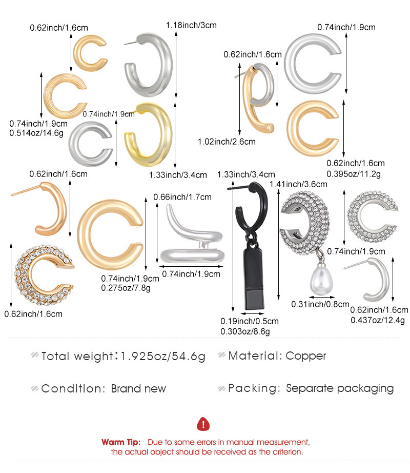 9g Weight 304 Stainless Steel Ear Needle Material Ear Studs Classification 1 Set Quantity Daily, Party Occasion Copper Material Geometric Pattern All Seasons Season Unisex Gender Casual, Modern Style Style 1 Set Casual Modern Style Geometric Copper Ear Studs 6