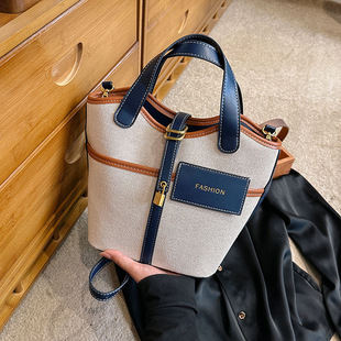 Custom logo Large Capacity Portable Bucket Bag Women's 2023 New Canvas Contrast Vintage Fashionable Crossbody Bag