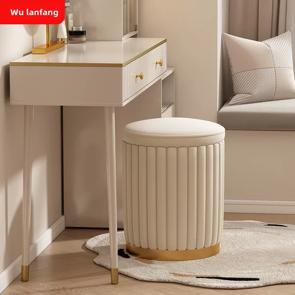 Makeup Stool Wholesale Bedroom Storage Dressing Stool Simple Storage Leather Pier Nail Art Makeup Shoes Changing Fabric Round Stool