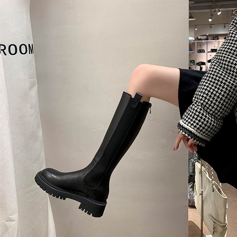 Botas de Caballero de carga de fábrica para las Mujeres Nuevo otoño adelgazamiento alto-Top estilo británico Chelsea largo botas ocultas altura aumento largo botas para las mujeres
