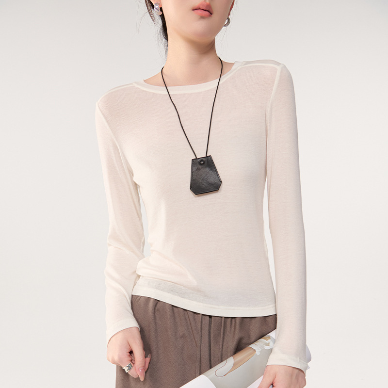 [Customized] 2026 Spring New Round Neck Long Sleeve T-Shirt Versatile Comfortable Knitwear Tencel Wool Base Layer