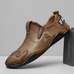 休閒皮鞋男春季新款一腳蹬八爪魚男鞋軟底時尚百搭輕便防滑樂福鞋