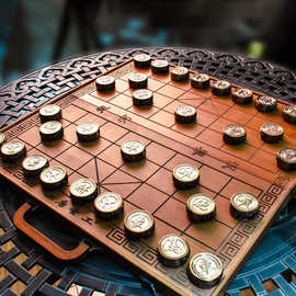 铜艺黄铜中国象棋实心纯铜摆件全套礼品送长辈中式铜钱商务铜制