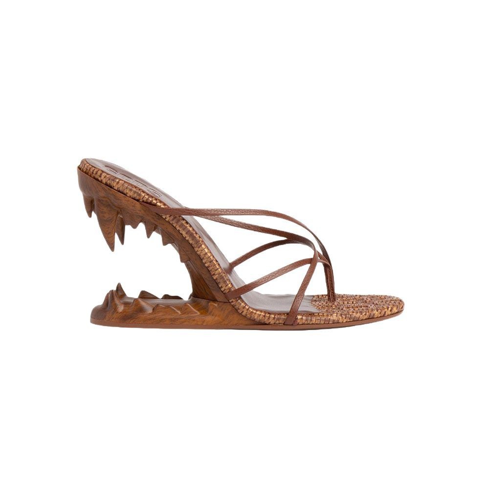 Chanclas de punta redonda transfronterizas, tacones de dientes de tigre huecos, zapatillas de cuña, nueva combinación de banda delgada tejida, sandalias de espina de tacón súper alto