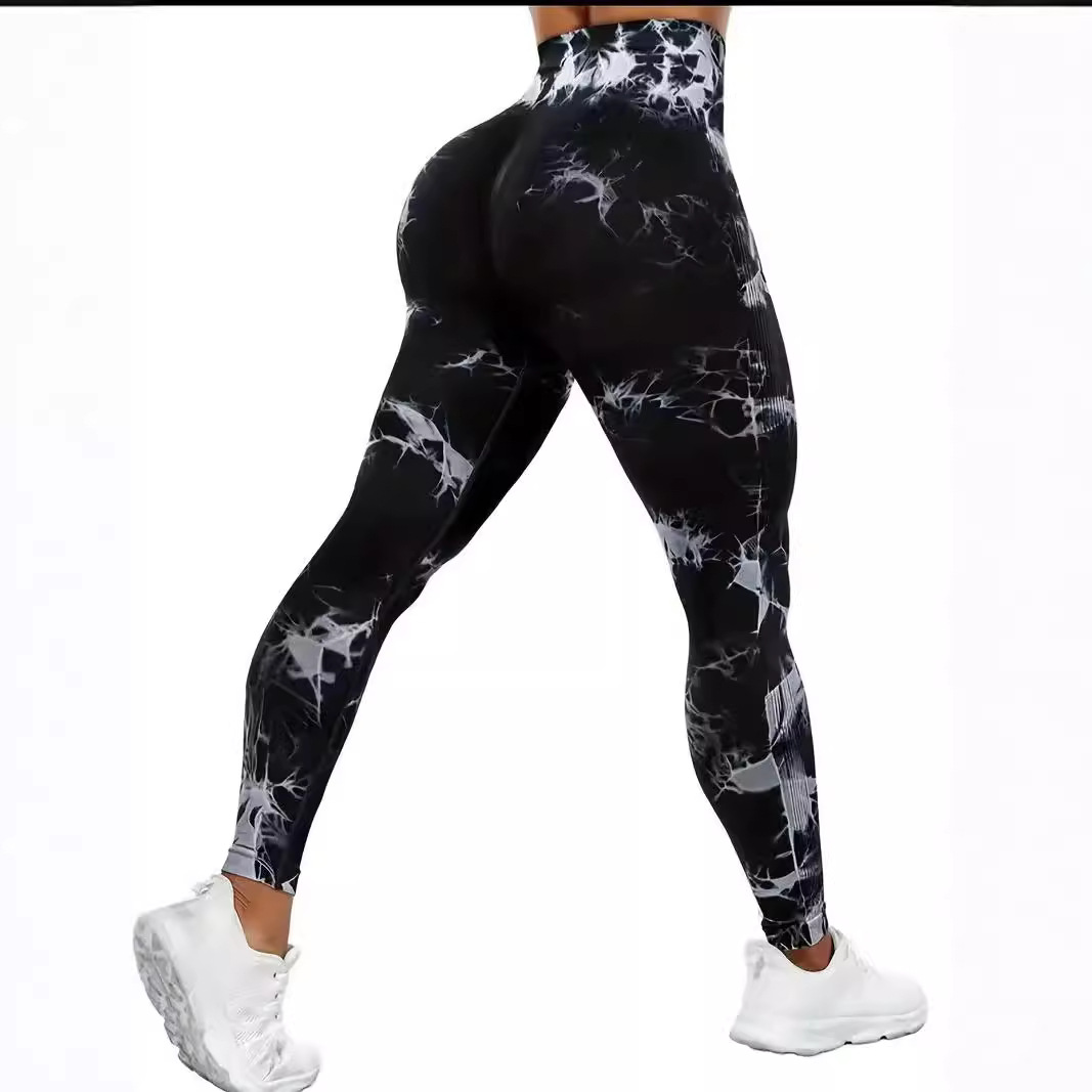 Pantalones de yoga calientes transfronterizos, tejido sin costuras teñido anudado, nalgas de melocotón transpirables, pantalones deportivos, pantalones de fitness, pantalones de yoga para mujer image 7