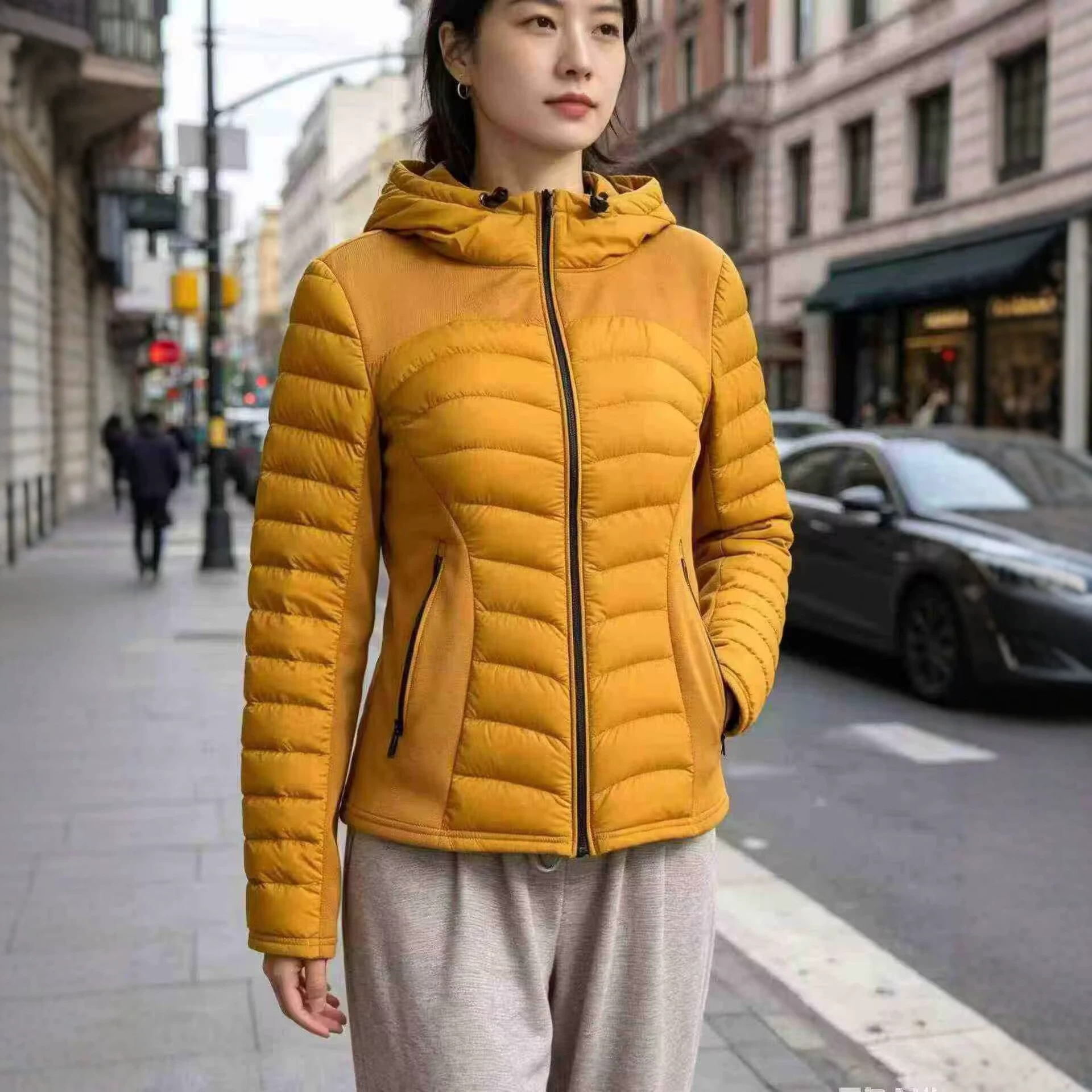 90白鸭绒运动外套轻薄羽绒服女2026新长袖修身瑜伽服休闲户外上衣