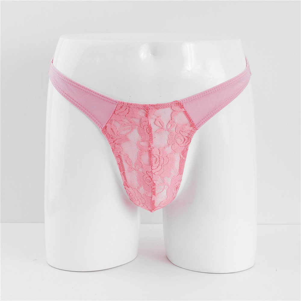 Trendy Personality Lace Thong U-Convex Low Waist Men's T-Pants Transparent Sexy Underwear For Men_voghion.com