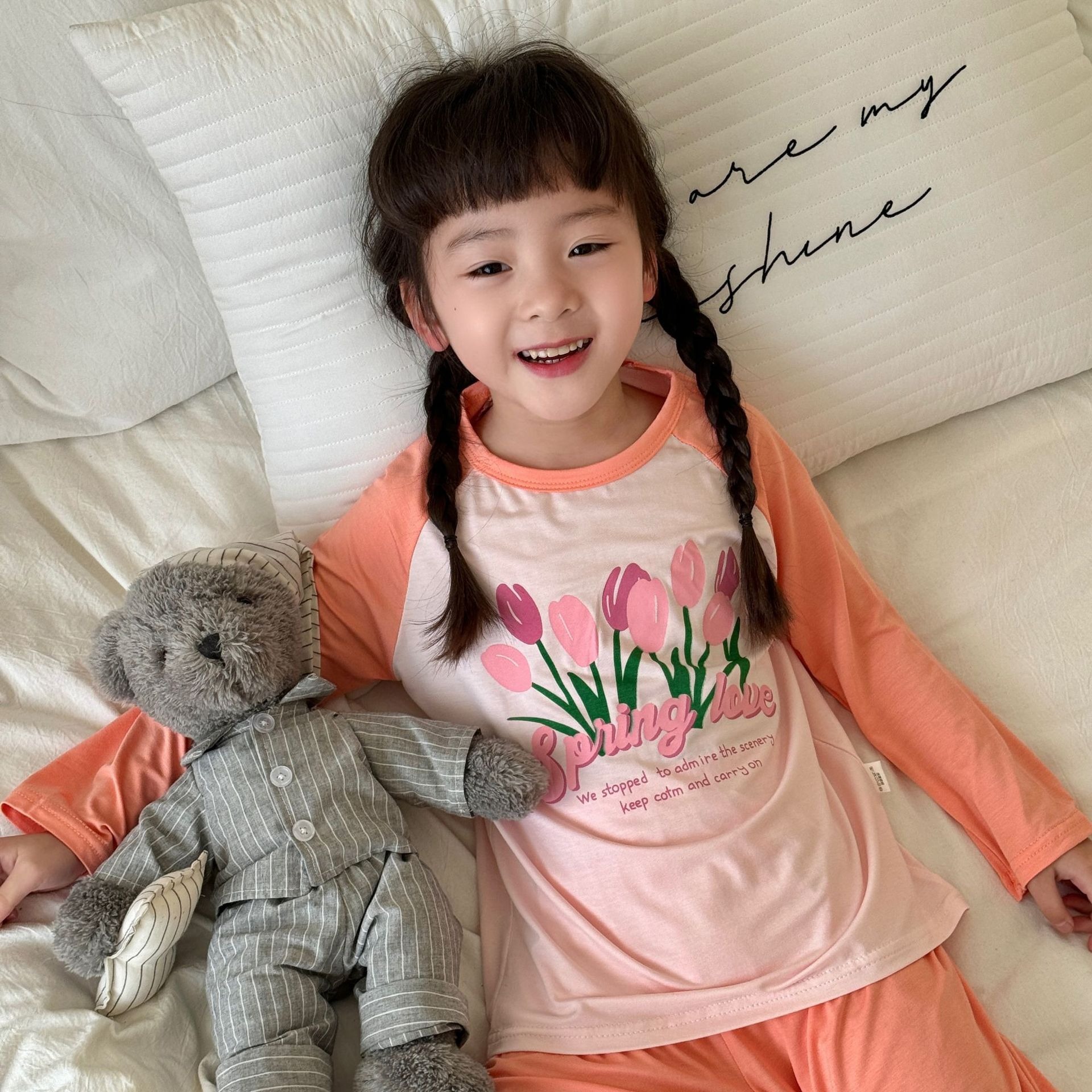 남아 여아용 얇은 배색 잠옷, 아기 여름 모달 홈웨어, 중소형 아동용 반팔 잠옷