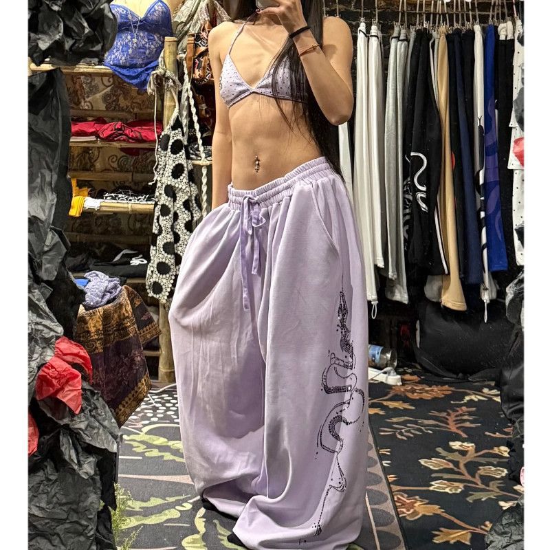 Heavyweight Drape Effect Trendy Rhinestone Wide-Leg Pants, Lazy Style Loose Casual Pants, Jazz Dance Pants, Fashionable