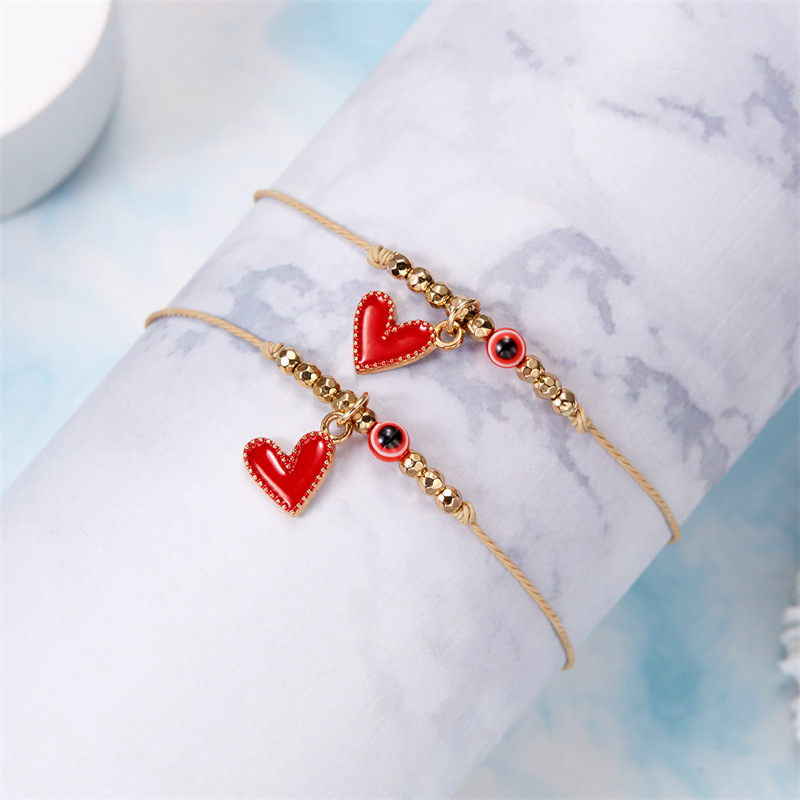 Simple Style Heart Shape Eye Alloy Rope Beaded Enamel Couple Unisex Bracelets display picture 12