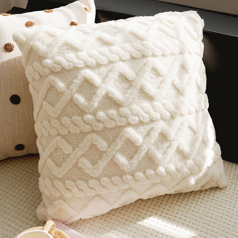 Funda de almohada individual de peluche blanco lechoso 45x45cm cuadrada lingge