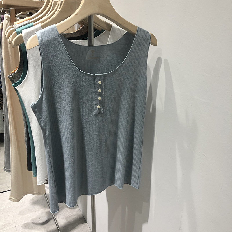 Spring and summer practical good-fitting knitted cotton button vest top good-looking color slim sleeveless bottoming strap women