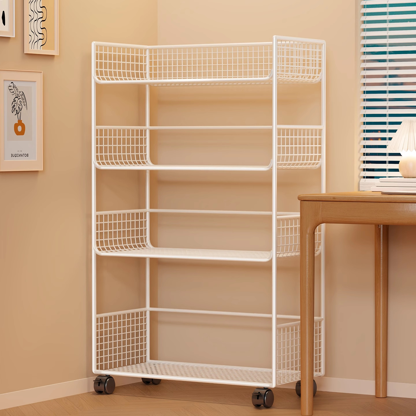 书架落地置物架靠墙书本收纳架办公室桌边多层小书柜可移动小推车