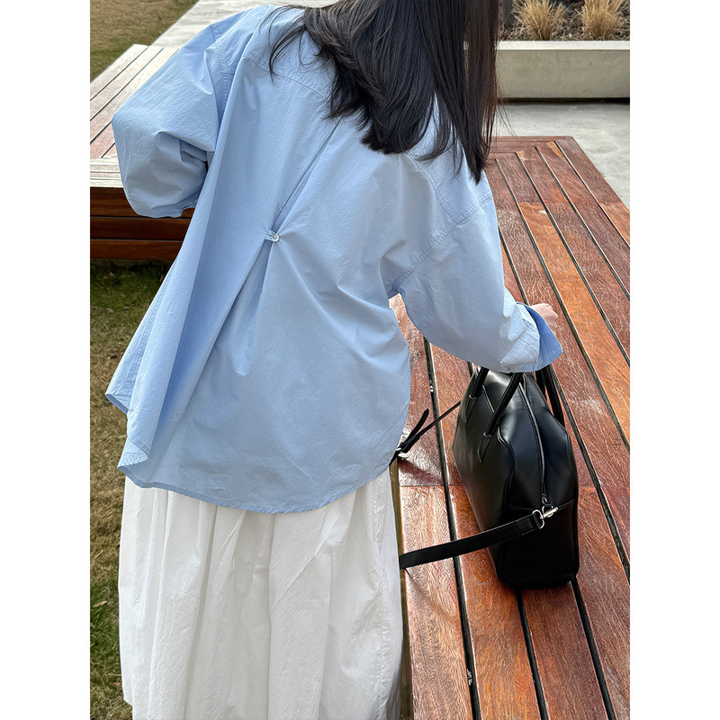 Luxi Minimalist High-End Design Loose Long-Sleeve Shirt for Women 2026 Spring Back Button Waist-Cinching Top 8530