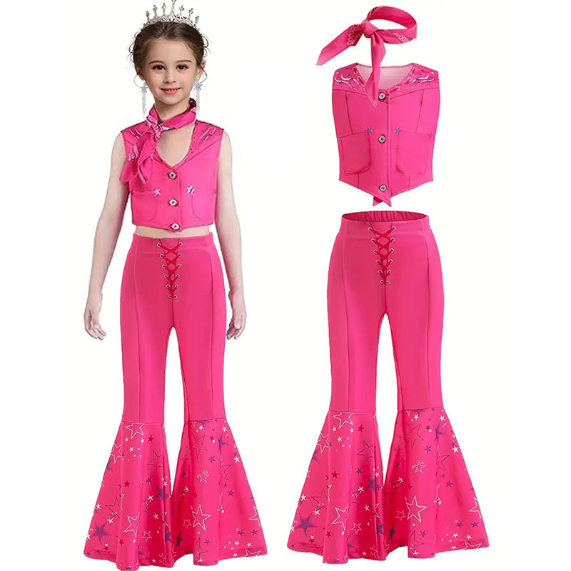 in stock Cross-border European and American Film Cos Performance Costume Children's Real-life Barbie Holiday Play Dress Flared Pants suit in stock Cross-border European and American Film Cos Performance Costume Children's Real-life Barbie Holiday Play Dress Flared Pants suit