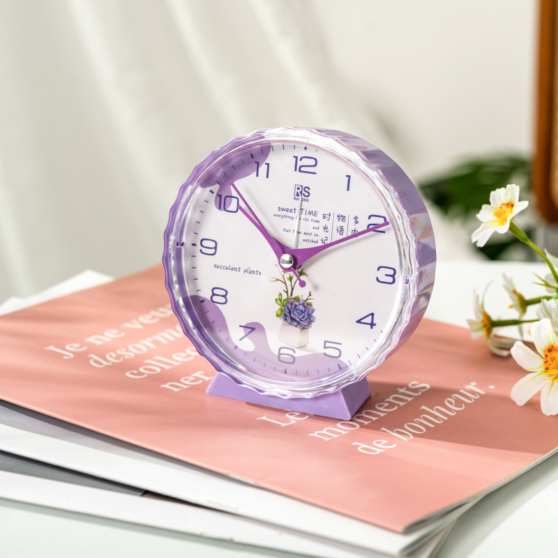 Fábrica directa reloj de cristal despertador redondo simple escaneo silencioso movimiento estudiantes y niños pueden usar atmósfera conveniente