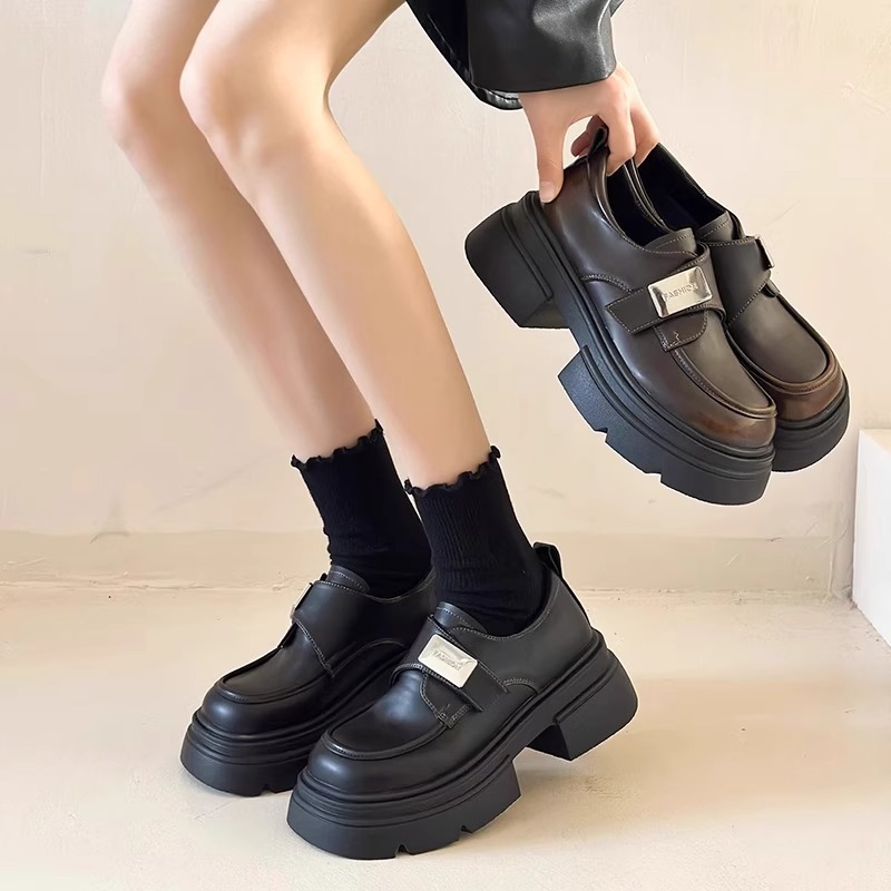 松糕厚底小皮鞋女鞋新款2025秋季黑色粗跟复古英伦风乐福鞋jk单鞋|undefined
