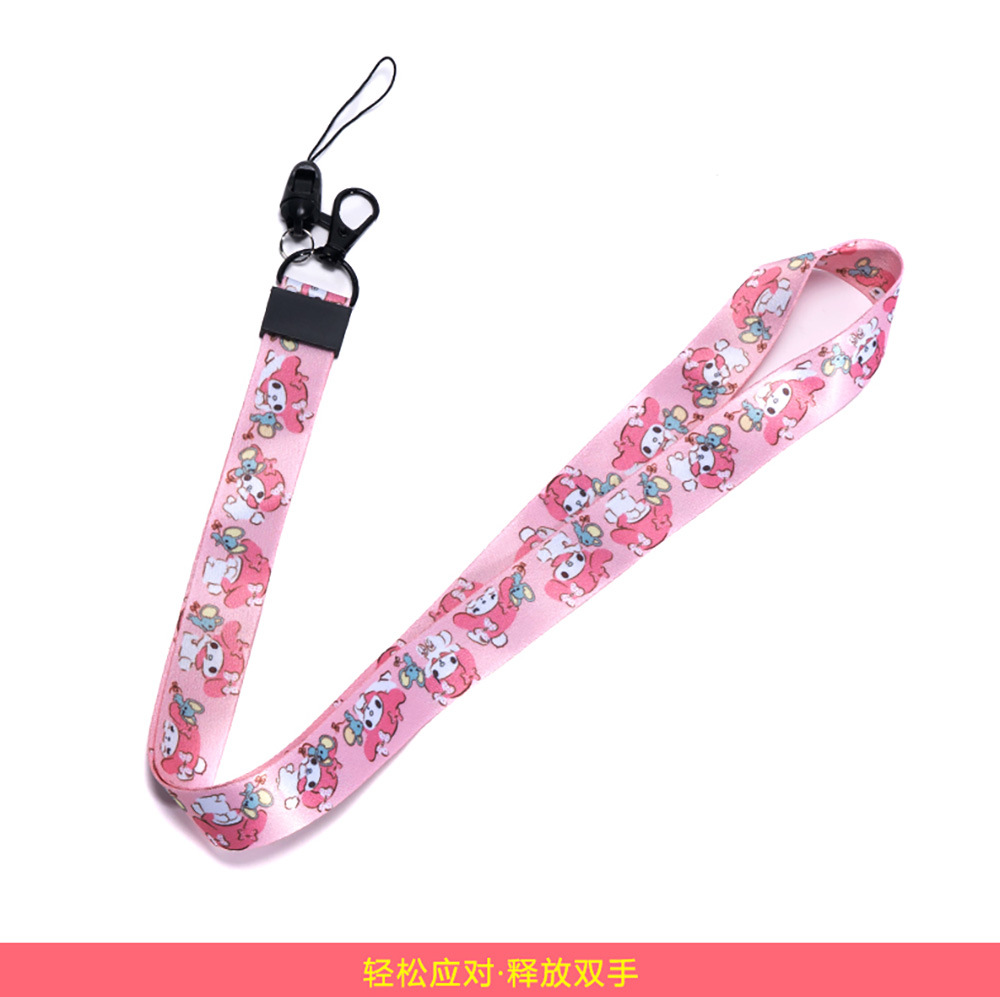 Halter creativo de dibujos animados cuerda larga poliéster transferencia térmica correa de muñeca desmontable Halter Cordón de teléfono móvil hebilla de metal de doble cara