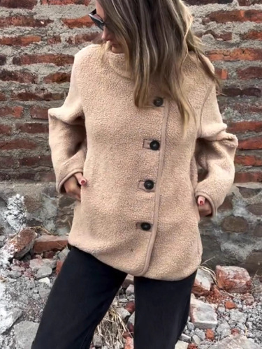 Independent Station INS autumn and winter new style buttons fluffy coat lapel buttons loose warm velvet shirt