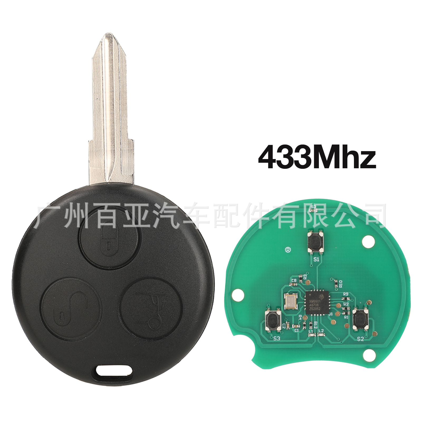 Suitable for 3-key Mercedes-Benz SMART SMART Straight Board Remote Control Car Key 433MHz
