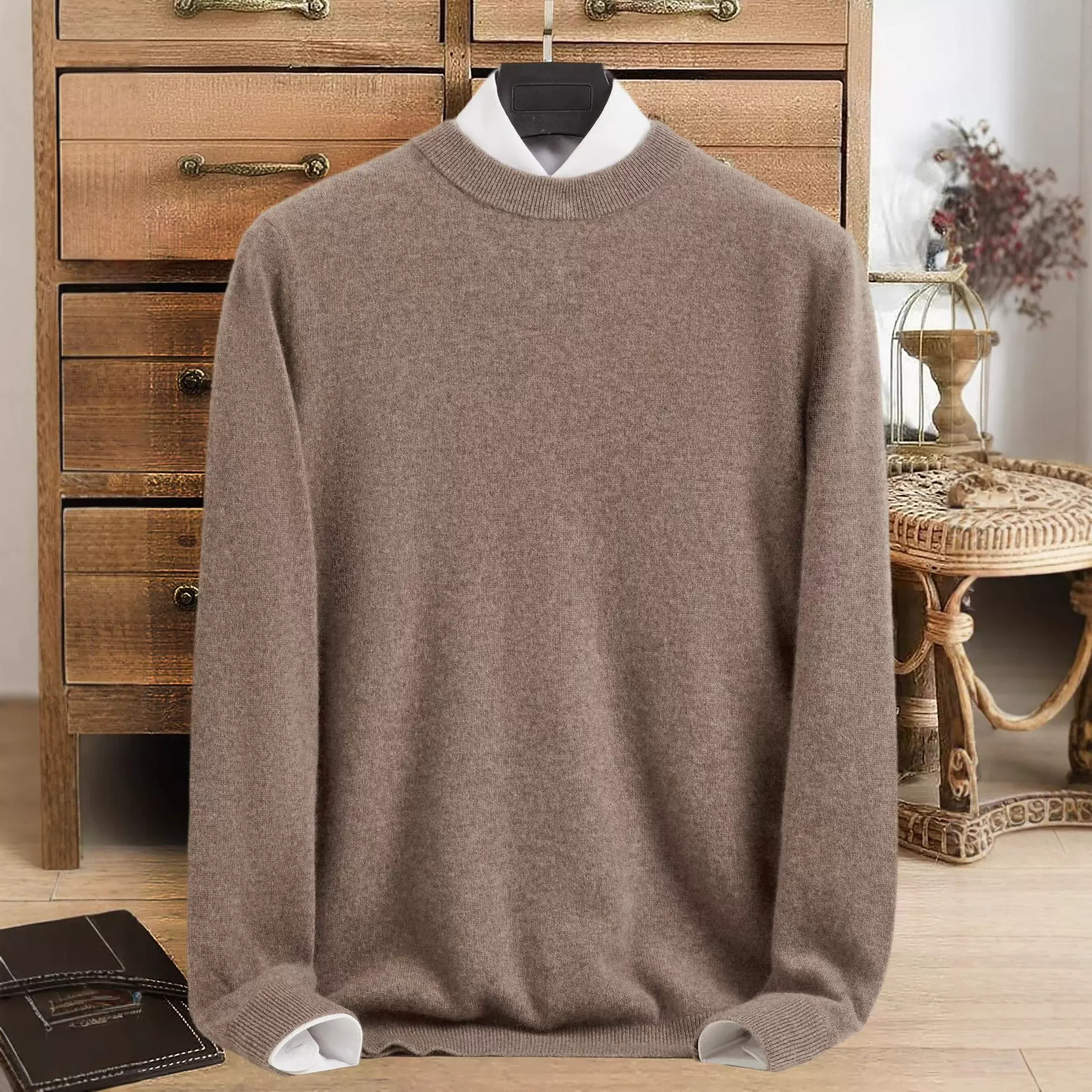 25秋冬新款羊绒衫男圆领毛衣加厚宽松大码羊绒男士时尚打底针织衫