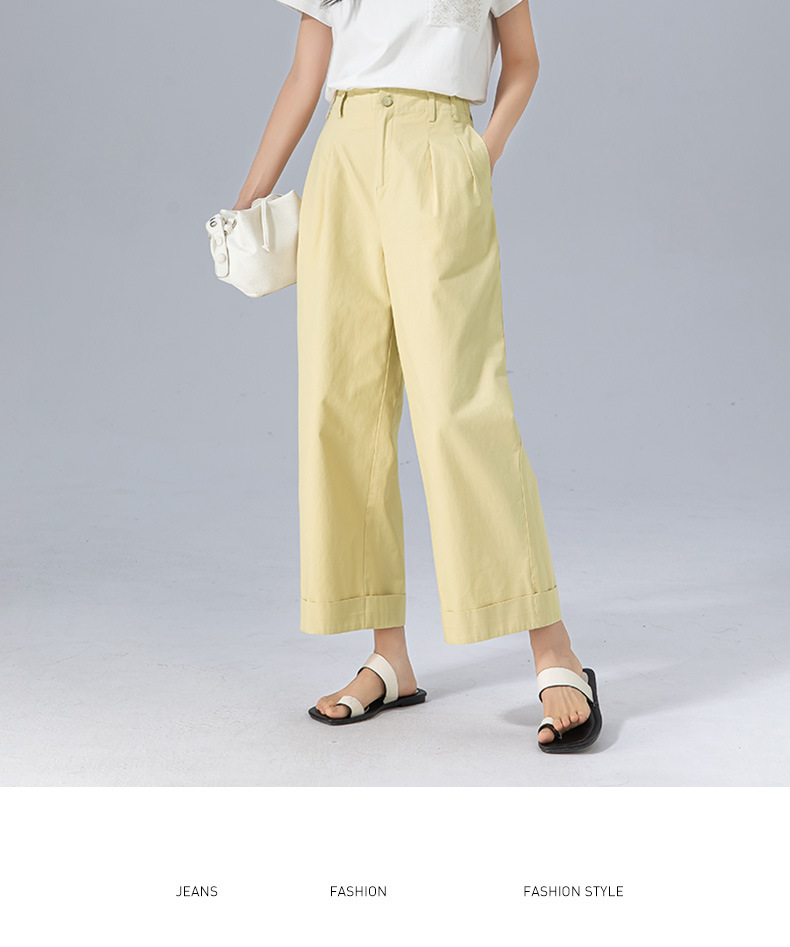 Quần culottes nữ ống rộng cạp cao chất liệu cotton wash — màu vàng chi tiết 22