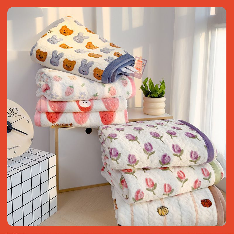 ✅ Milk Velvet Bed Cover Three-Piece Set Autumn and Winter Thickened Warm Bed Sheet Single Piece Cartoon Duvet Cover Pillowcase Wholesale Live Streaming Sale