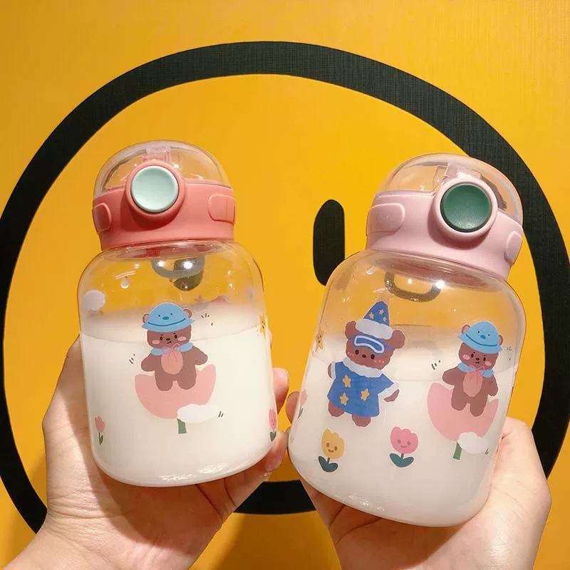 Capacious high quality tea cup with glass, plastic children's cute glass, fall protection, internet celebrity, Korean style