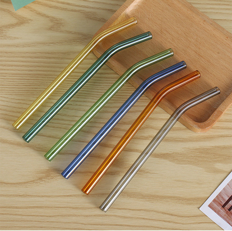 fábrica procesamiento personalizado de alto borosilicato de vidrio straw redondo recto tubo curvo jugo de leche bebida straw transparente