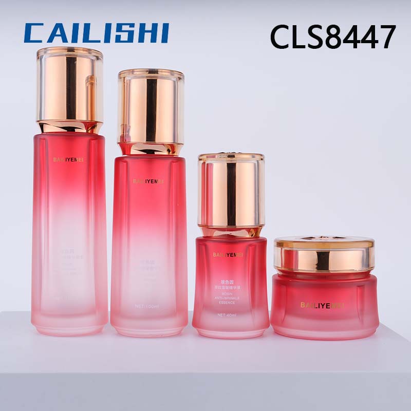 玲珑加厚条纹玻璃瓶，亚克力玻璃瓶，玫瑰金电镀泵头，50g膏霜瓶