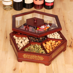 批發乾果盒糖果盒喜慶家用分格帶蓋中式創意木質瓜子盤零食盒子水